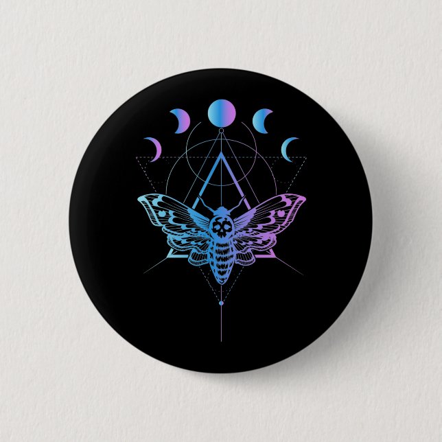 Pastel Goth Moon Moth Crescent Geometry Button (Front)