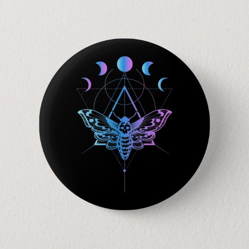 Pastel Goth Moon Moth Crescent Geometry Button