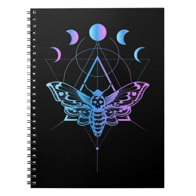 Pastel Goth Moon Moth Crescent Geometry Notebook (Front)