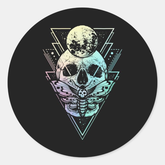 Pastel Goth Moon Skull Gothic Wicca Crescent Moth Classic Round Sticker (Front)