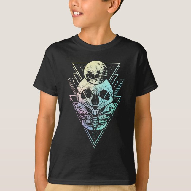 Pastel Goth Moon Skull Gothic Wicca Crescent Moth T-Shirt (Front)