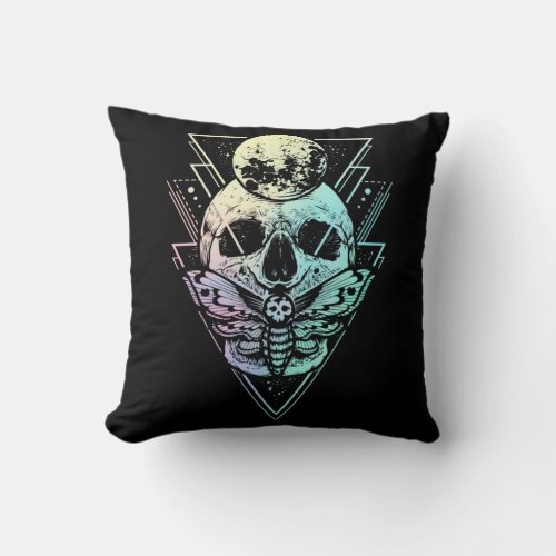 Pastel Goth Moon Skull Gothic Wicca Crescent Moth Throw Pillow