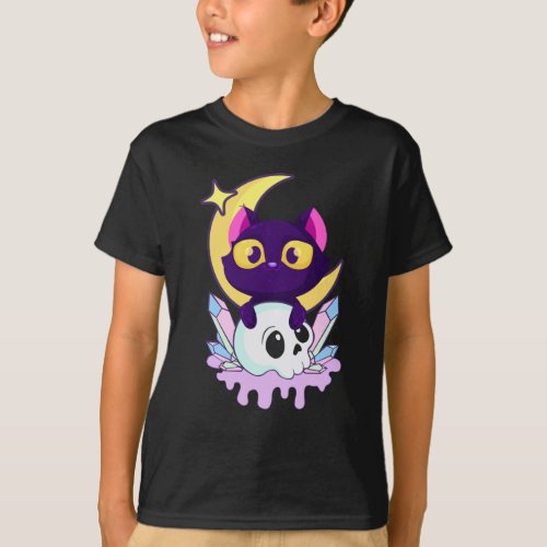 Pastel Goth Moon Wiccan Animal Cat Skull T_Shirt