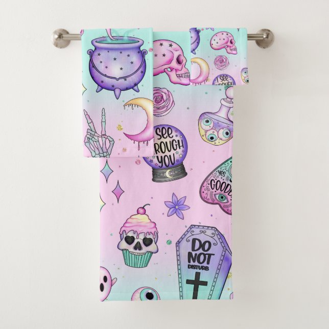 pastel goth pattern bath towel set (Insitu)