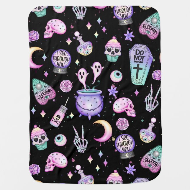 pastel goth pattern dark baby blanket (Front)