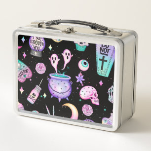 pastel goth pattern dark metal lunch box