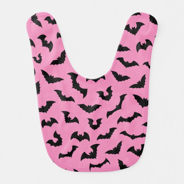 Pastel goth pink bats pattern halloween baby bib (Front)