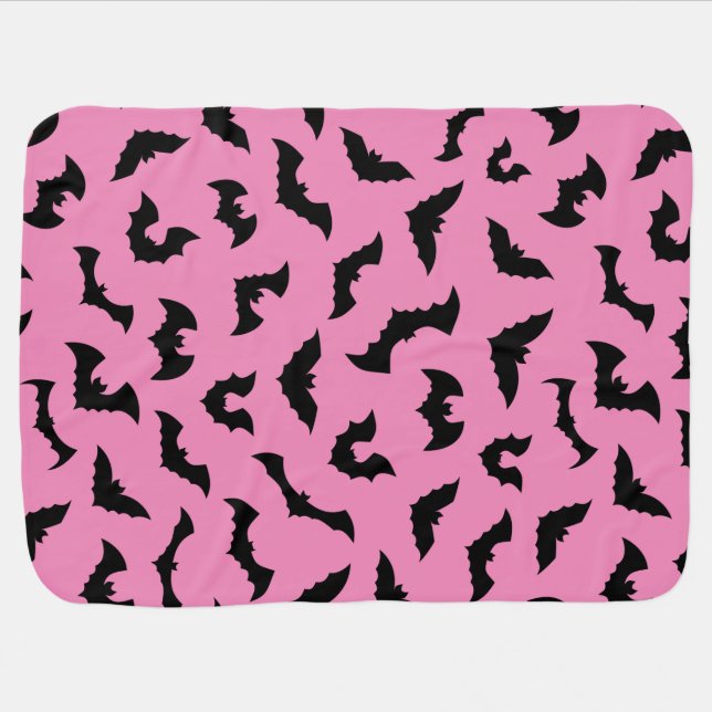 Pastel goth pink bats pattern halloween baby blanket (Horizontal)