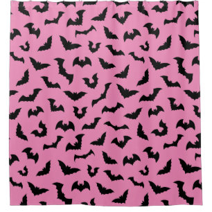Pastel goth pink bats pattern halloween shower curtain