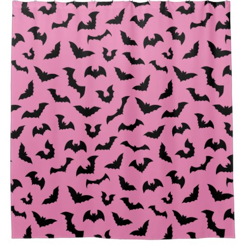 Pastel goth pink bats pattern halloween shower curtain