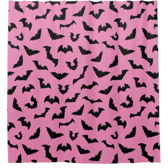 Pastel goth pink bats pattern halloween shower curtain (Front)