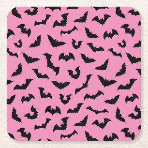 Pastel goth pink bats pattern halloween square paper coaster