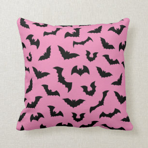 Pastel goth pink bats pattern halloween throw pillow