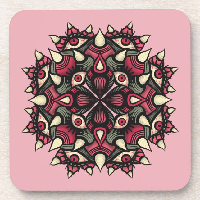 Pastel goth pink horror circus beverage coaster (Front)