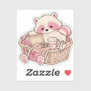 Pastel Goth Pink Raccoon Skeleton Donut Coffee Sticker