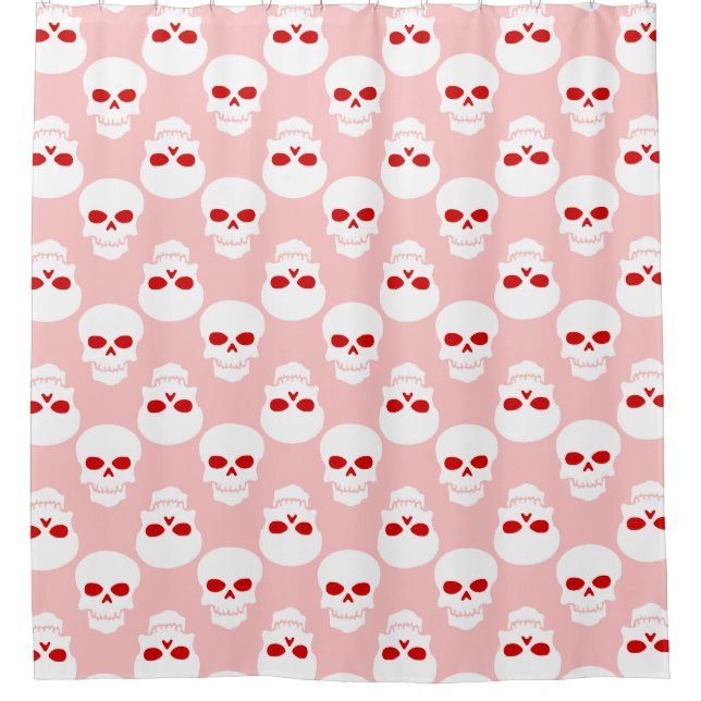 pastel goth pink red halloween skull skeleton shower curtain (Front)