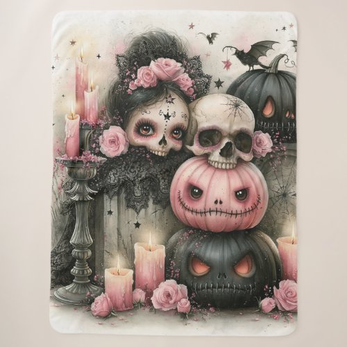 Pastel Goth Pumpkin & Skull Art Sherpa Blanket