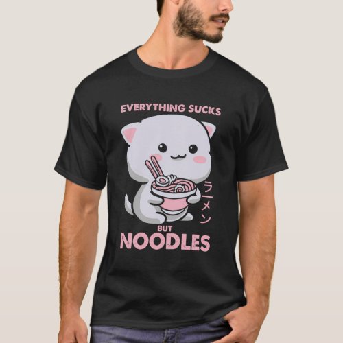 Pastel Goth Ramen Noodle Cat Anime Kawaii T_Shirt
