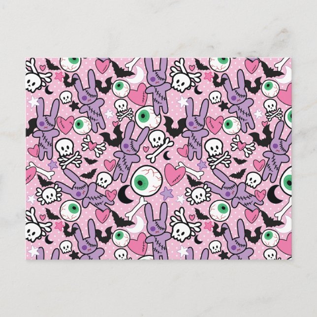Pastel Goth Rockabilly Spooky Bunny Postcard (Front)
