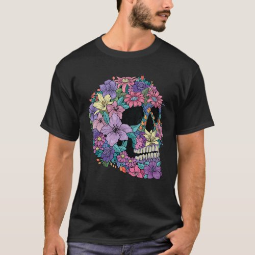 Pastel Goth Rose Flower Floral Skull Tattoo Occult T_Shirt