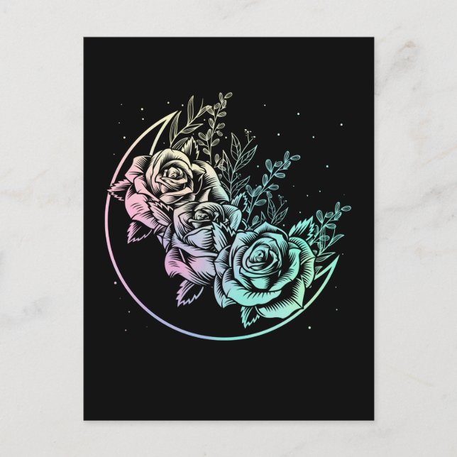 Pastel Goth Roses Moon Gothic Crescent Flowers Postcard (Front)