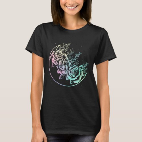 Pastel Goth Roses Moon Gothic Crescent Flowers T_Shirt