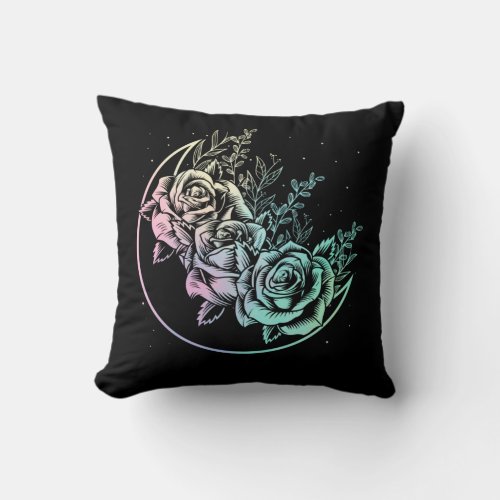 Pastel Goth Roses Moon Gothic Crescent Flowers Throw Pillow