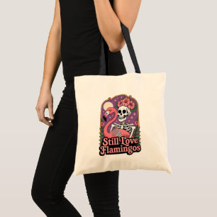 Pastel Goth Skeleton Flamingo Halloween Humor Tote Bag