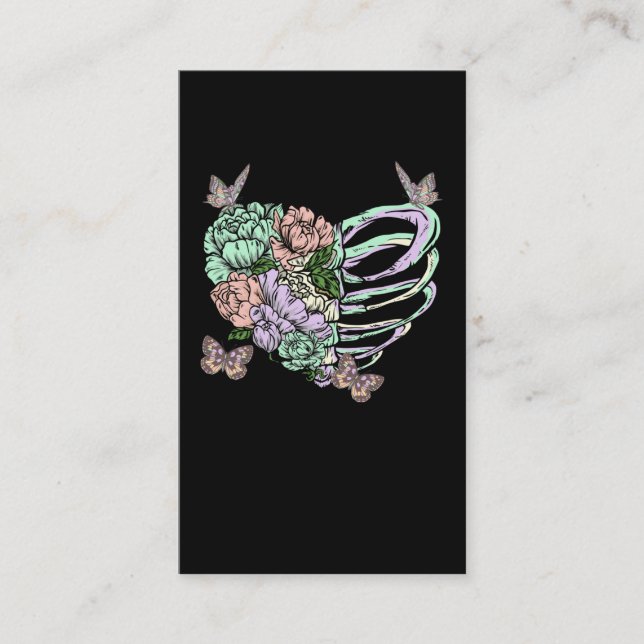 Pastel Goth Skeleton Heart Otaku Vaporwave Aesthet Business Card (Front)