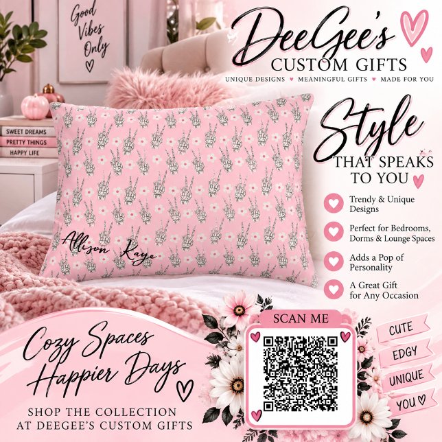 Pastel Goth Skeleton Peace Hand Pattern Accent Pillow (Creator Uploaded)