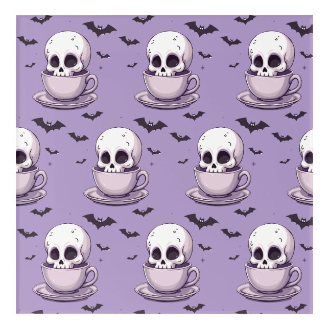 Pastel Goth Skull in Teacup Acrylic Print (Front)