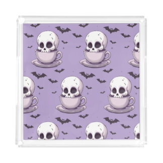 Pastel Goth Skull in Teacup Acrylic Tray