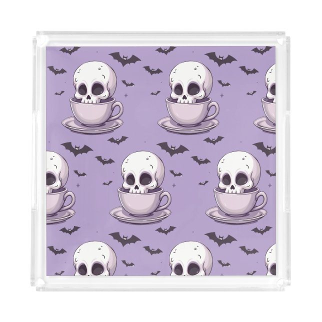 Pastel Goth Skull in Teacup Acrylic Tray (Front)