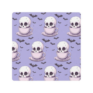 Pastel Goth Skull in Teacup Metal Print