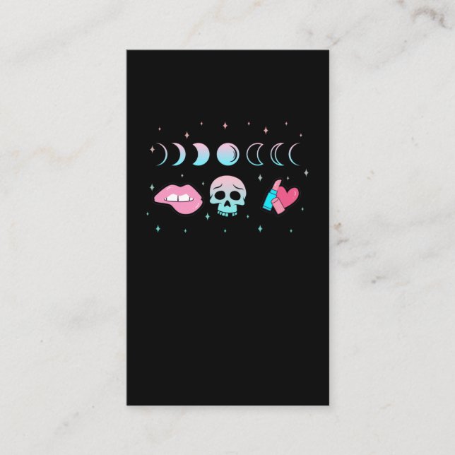 Pastel Goth Skull Moon Kawaii Make Up Witch Business Card (Front)
