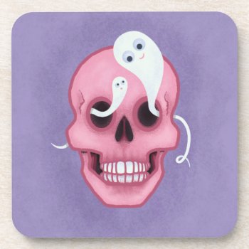 Pastel Goth Skull Spooky Cute Beverage Coaster by borianag at Zazzle