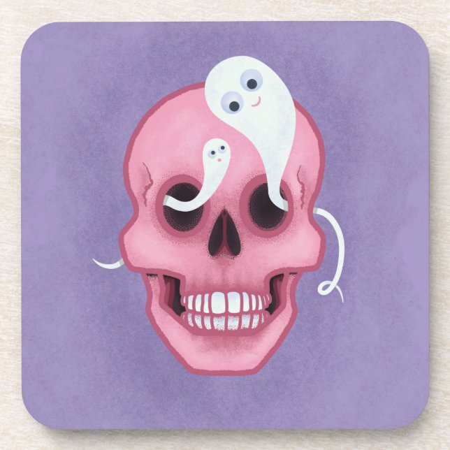 Pastel goth skull spooky cute beverage coaster (Front)