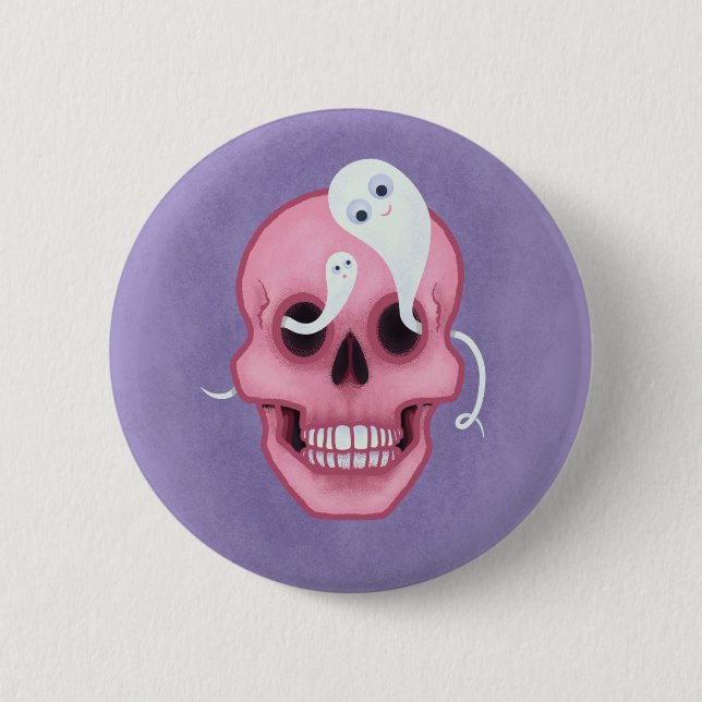 Pastel goth skull spooky cute button (Front)