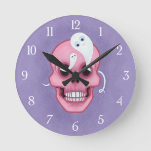 Pastel goth skull spooky cute round clock