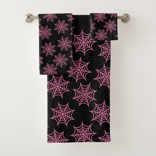 Pastel Goth Spider Web Pink Bath Towel Set (Insitu)