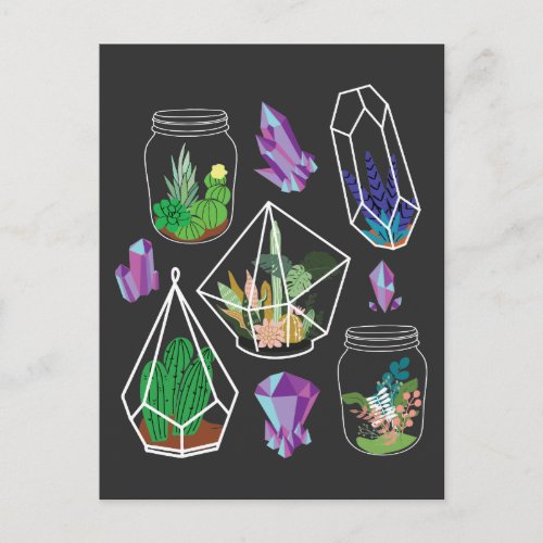 Pastel Goth Succulent Cactus Kawaii Terrarium Postcard