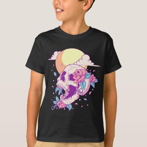 Pastel Goth Sugar Skull And Moon Kawaii T_Shirt