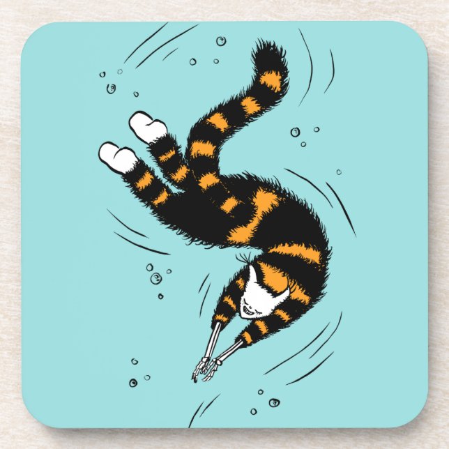 Pastel Goth Swimming Cat Skeleton Beverage Coaster (Front)