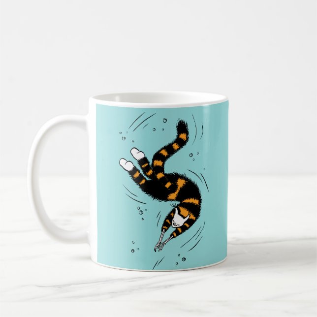 Pastel Goth Swimming Cat Skeleton Coffee Mug (Left)