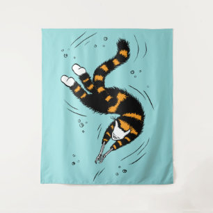 Pastel Goth Swimming Cat Skeleton Tapestry