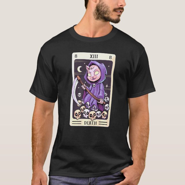 Pastel Goth Tarot Card The Death Grim Reaper Cat C T-Shirt (Front)