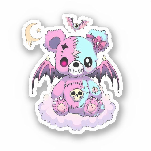 Pastel Goth Teddy Bear Sticker (Front)