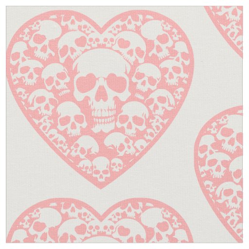pastel goth valentines pink heart skull  fabric