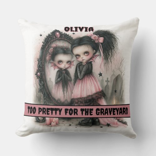 Pastel Goth Vampire Mirror Art Spooky Throw Pillow