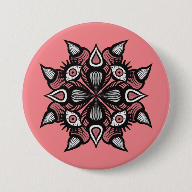 Pastel Goth Witch Design - Black Pink Monster Button (Front)
